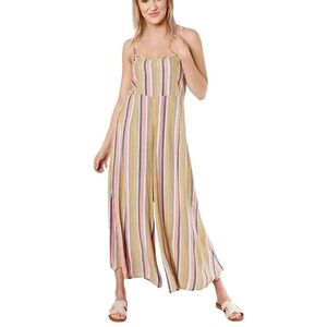 O'Neill Striped Wide Leg Juls Jumpsuit Lace Up Back Crinkle Fabric Size Medium